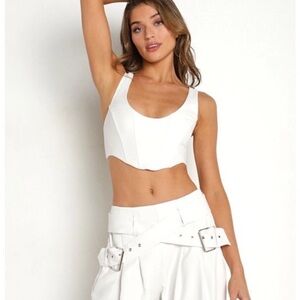 For Love & Lemons XS Nomi Crop Top White Lace Up NWT